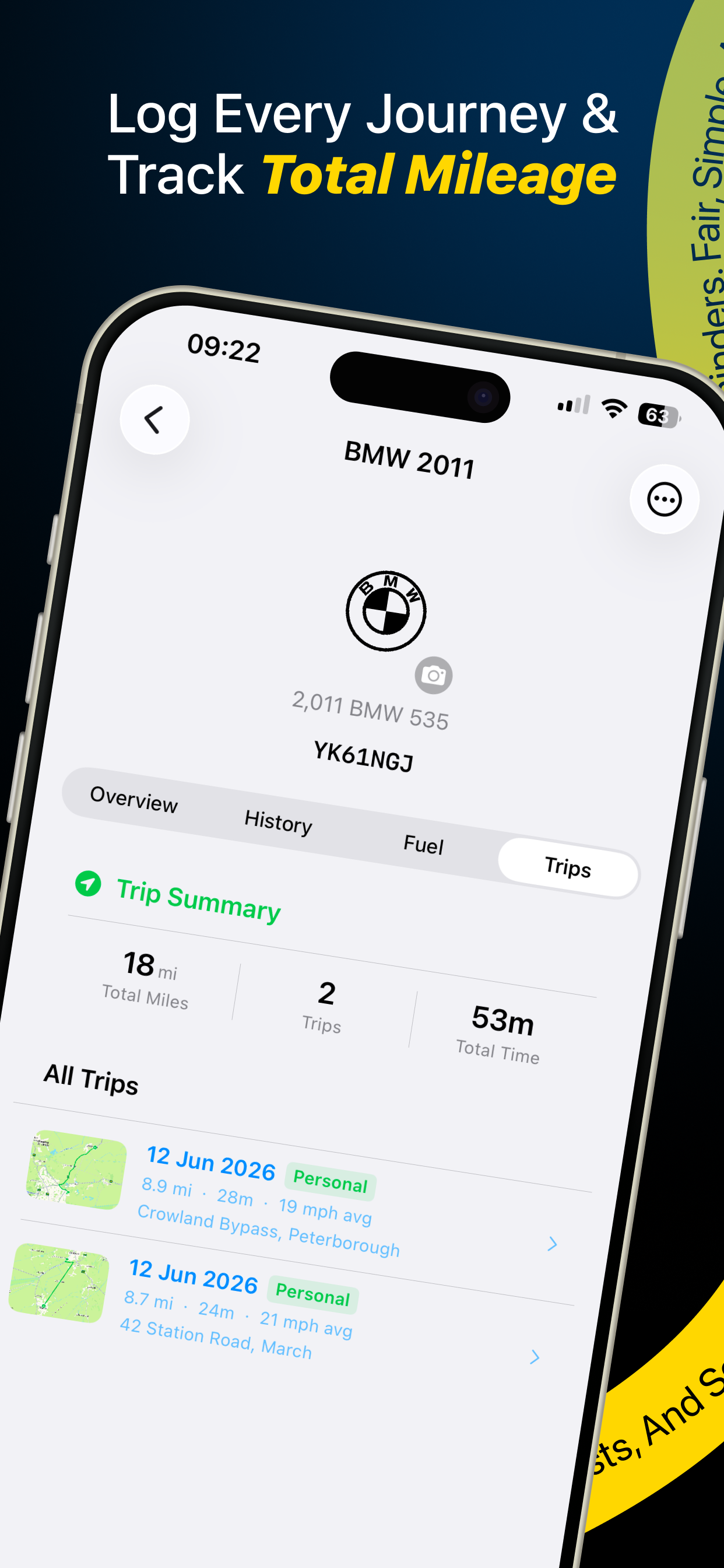 Roadilo — Log every journey & track total mileage