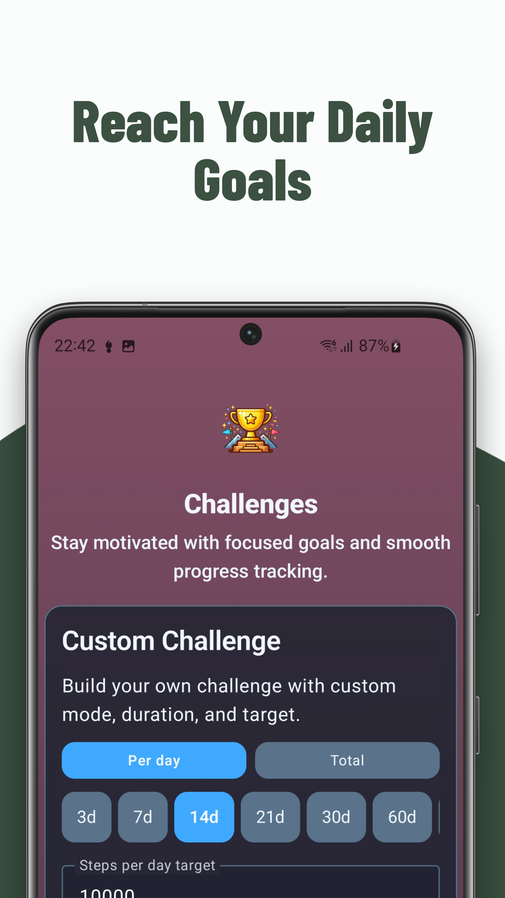 StepZeno Android — Goals & Streaks screen